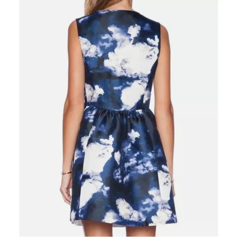 Kate Spade‎ Joss Dress Clouds Print Zip Front Fit and Flare Blue White Mini 12
